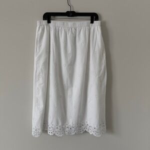 White Cotton Eyelet Midi Skirt Floral Scalloped Hem Pockets Lined Large Old Navy